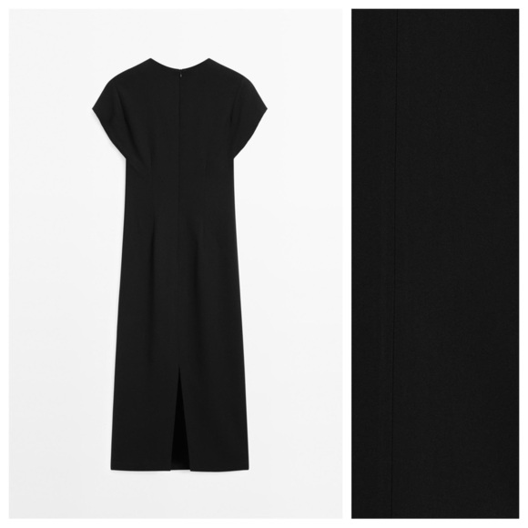 NWT. Massimo Dutti Black Viscose Blend Crepe Midi Dress. Size 8. - Picture 5 of 11